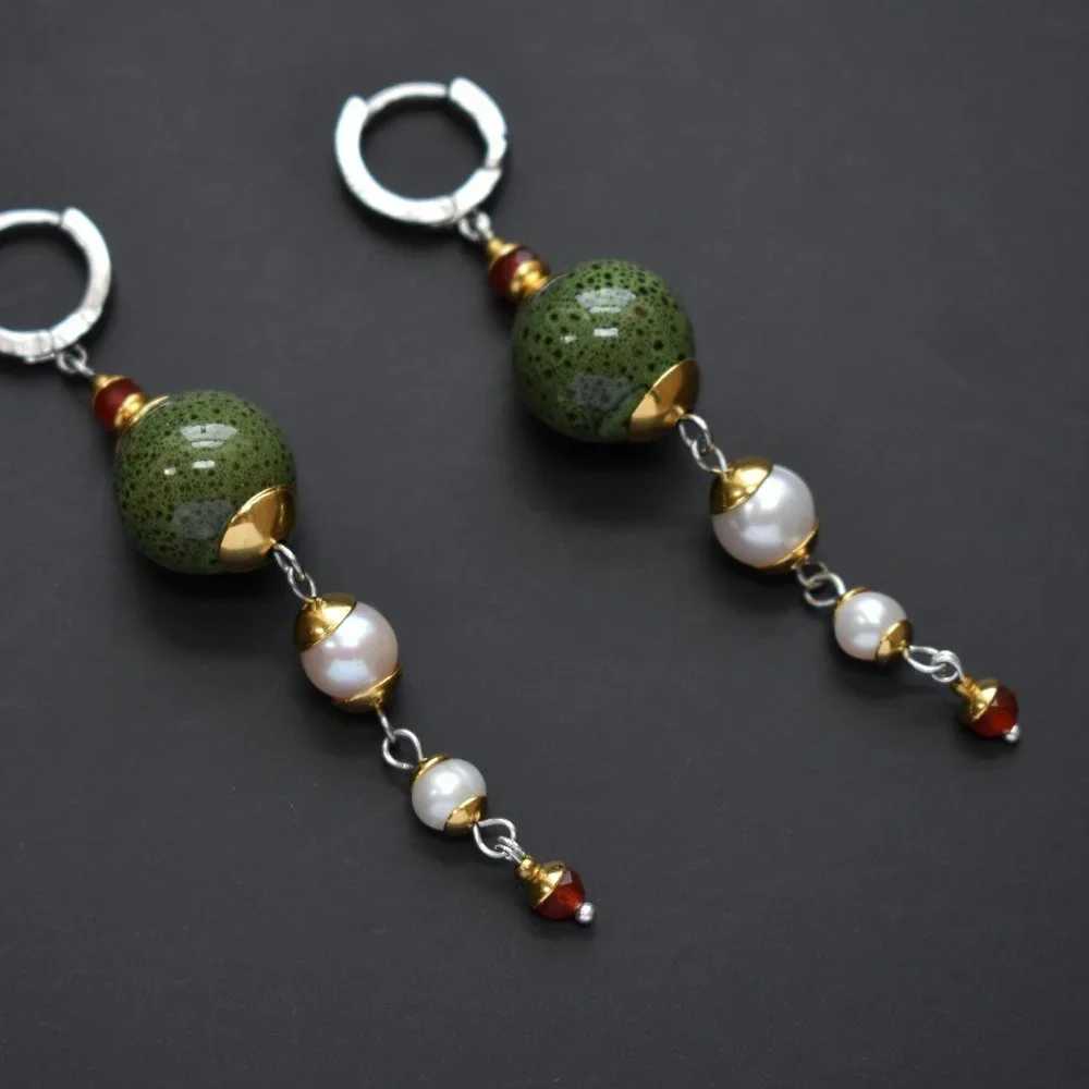 Long massive earrings dangle, chunky bead boho earrings